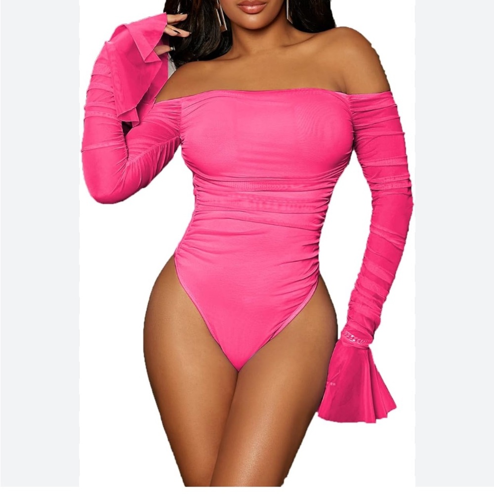 SHEIN curve ruche long sleeve pink body suit 1X